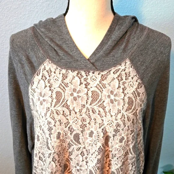 Gray and White Lace Women's Hoodie-Dressbarn - Picture 2 of 9